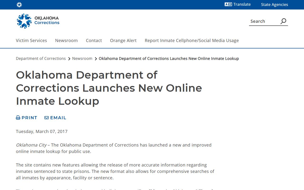 Oklahoma inmate records ODOC lookup feature source