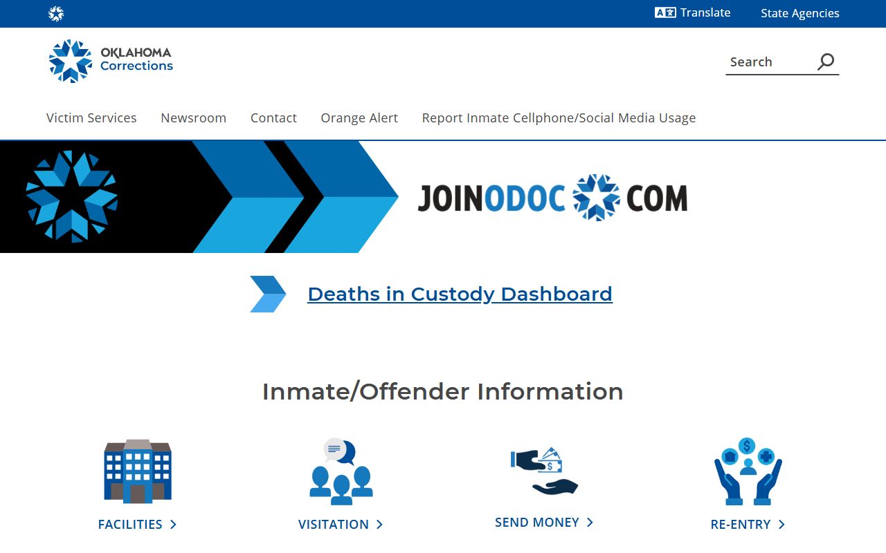 Oklahoma inmate population ODOC homepage and offender lookup links