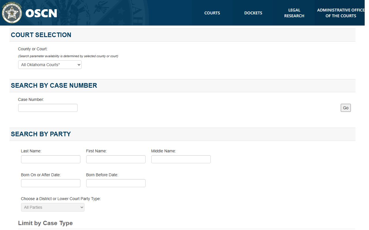 Oklahoma inmate population OSCN court docket search URL